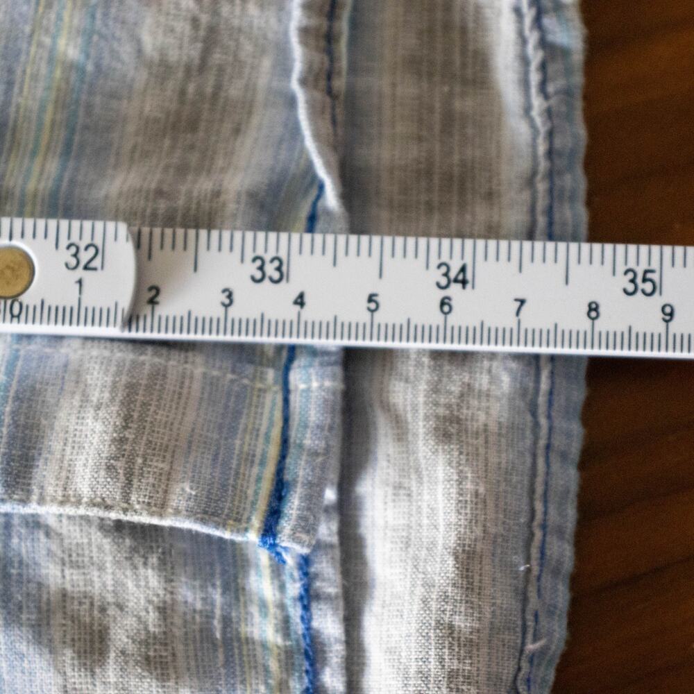 Caribbean Men SIZE XL Blue Linen Blend Stripe LS Button Up Shirt Band Collar - Picture 5 of 9